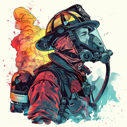 Modern firefighters in a cool color scheme