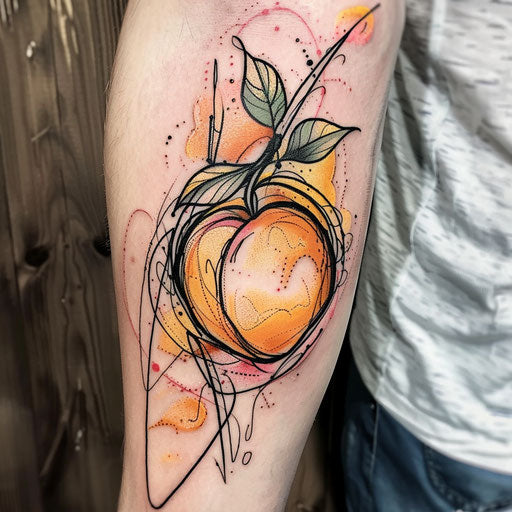 Vibrant flat tattoo sketch of a peach