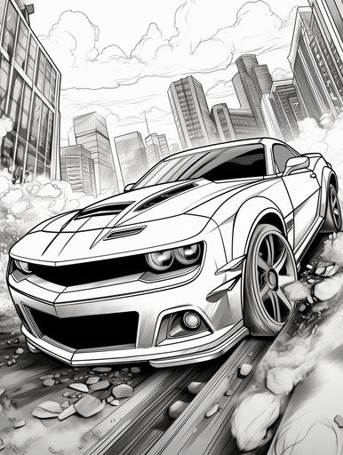 Top-notch car coloring pages, lightningwave style, captivating, unapologetic grit, hurufiyya, dc comics 3:4