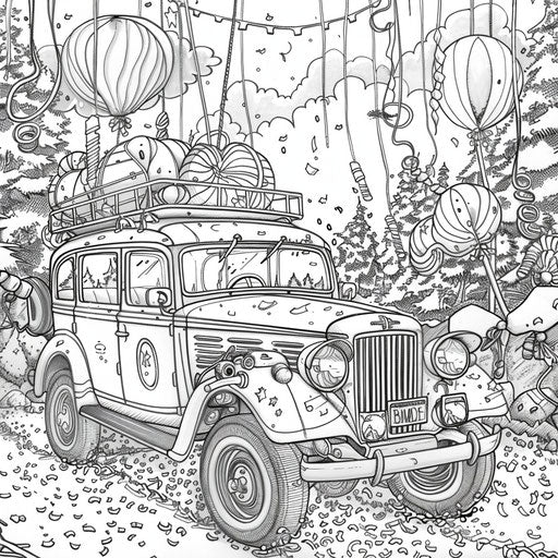 Festive car in a parade with balloons and streamers