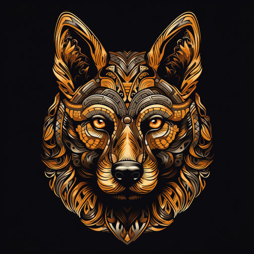 German shepherd in intricate pattern