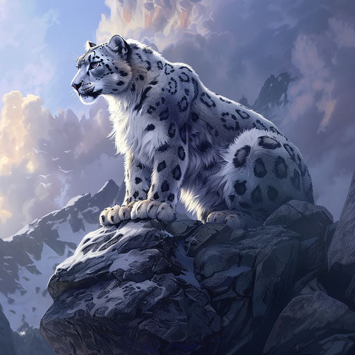 Majestic snow leopard on rocky ledge