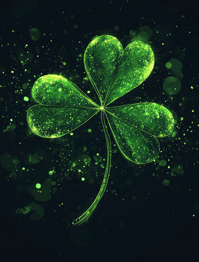 Glowing Irish clover with sparkles, dark background