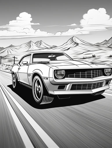 Coloring page of car on the road Chevrolet Camaro