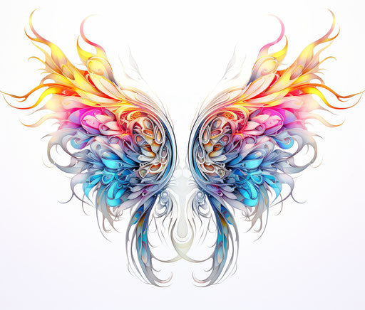 Colored feather with abstract wings in rainbowcore style