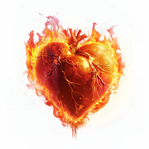 A flaming heart on white background, Matt Groening style