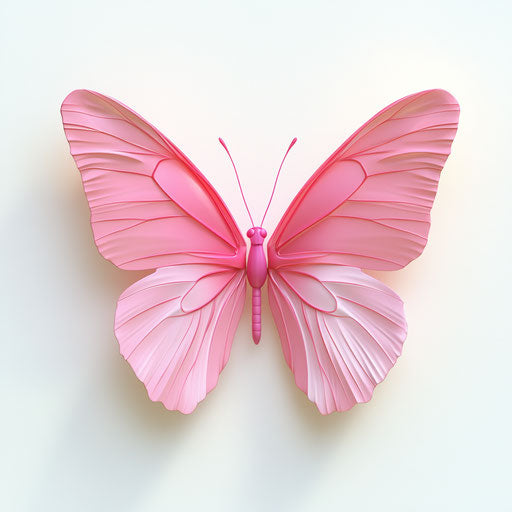 3D pink butterfly on flat white background, isolated clipart