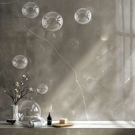 Realistic bubbles on flat slate grey background