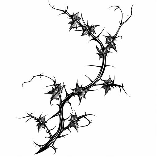 Detailed vine tattoo design with thorns in traditional black outline