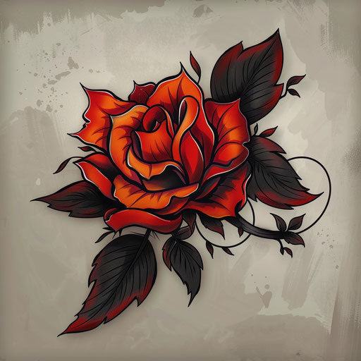 Bold gypsy rose tattoo sketch with high contrast colors