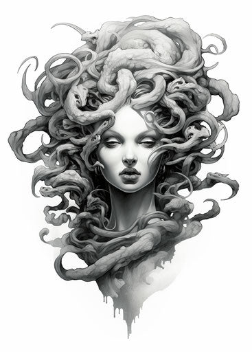 Aggressive digital illustration of Medusa