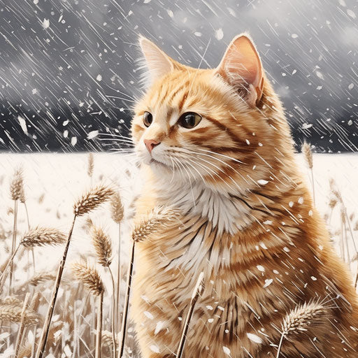 Ginger cat in a field in the snow