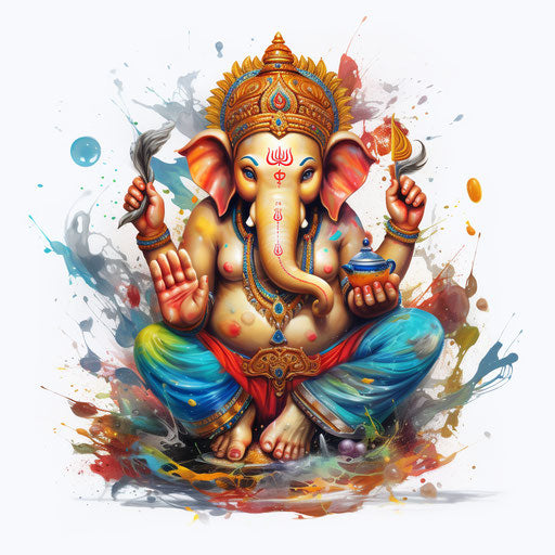 Ganesh ji clipart in the style of Oil painting, on a white background