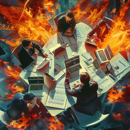 Financial crisis management team in intense action