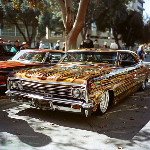 1967 Chevy Bel Air customized as a lowrider with intricate paintwork