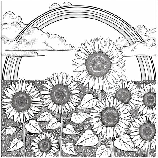 Rainbow over a field of sunflowers