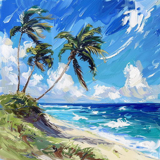 Pristine beach with swaying palm trees