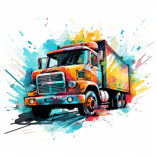 Cartoon truck png in the style of Impressionistic Art, on white background