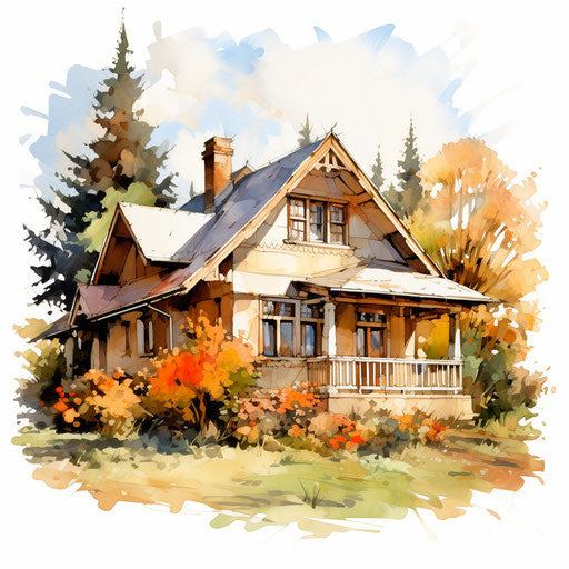House clipart images in the style of Oil painting, on a white background