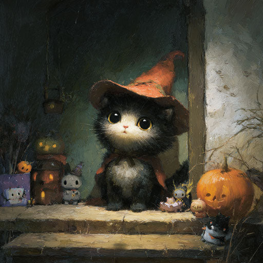 Enchanting Halloween Scene with a Cute Kitten