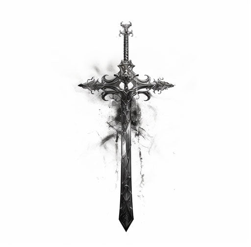 Energetic black and white sword on white background
