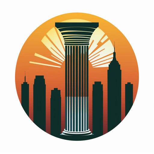 Museum logo: ancient column in a modern skyline silhouette