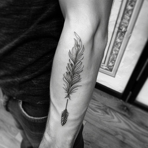 Impressive tattoos for men with a feather and an arrow