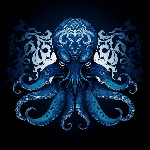 Tribal octopus design in dark sky-blue and light indigo