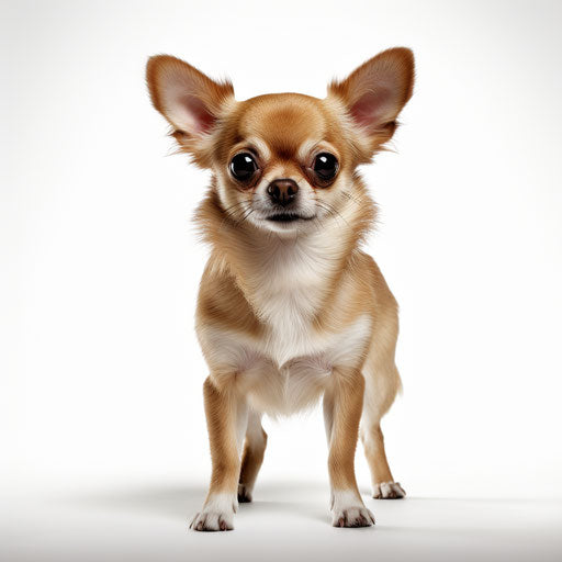 Chihuahua dog on white background, light maroon and gold style