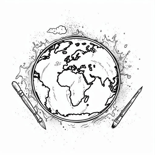 Earth with paint splatters, coloring page