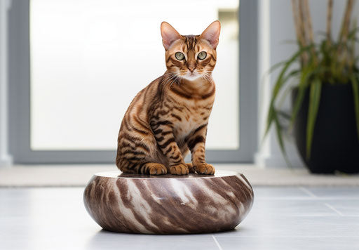 Bengal cat portrait on white table