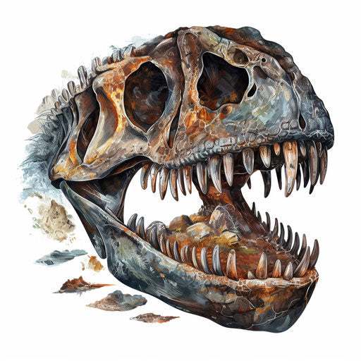 Fossil illustration in the style of Oil painting, on a white background