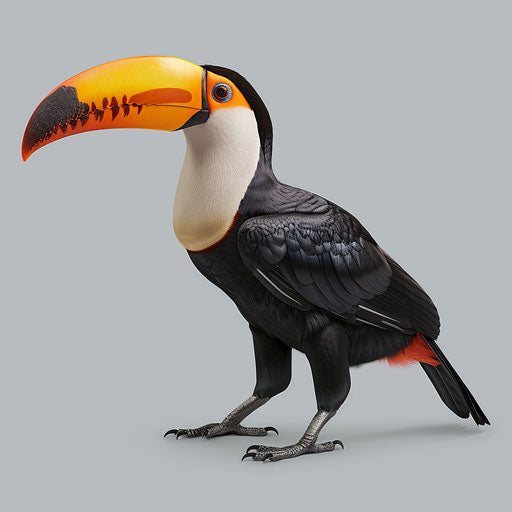 Realistic toucan on flat grey background