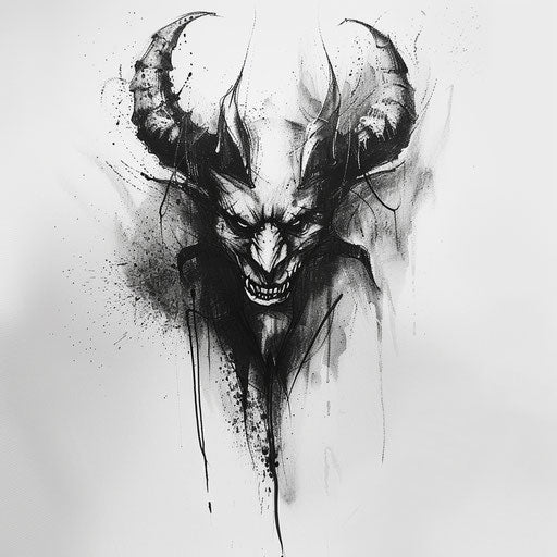 Black devil tattoo on white background