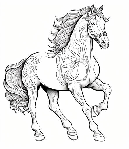 Horse standing on hind leg, coloring pages, acrobatic self-portraits