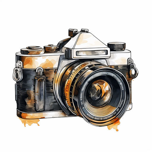 Camera illustration in oil painting style on white background