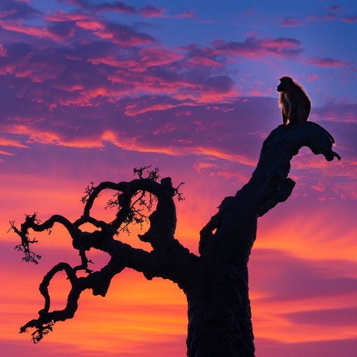 Zanzibar red colobus monkey on ancient baobab tree