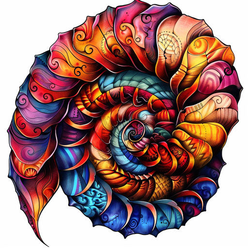 Vibrant tattoo sketch of a Fibonacci spiral in clipart style with bold, flat colors