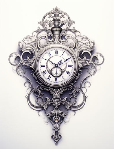 Pocket watch in rococo style, black and white