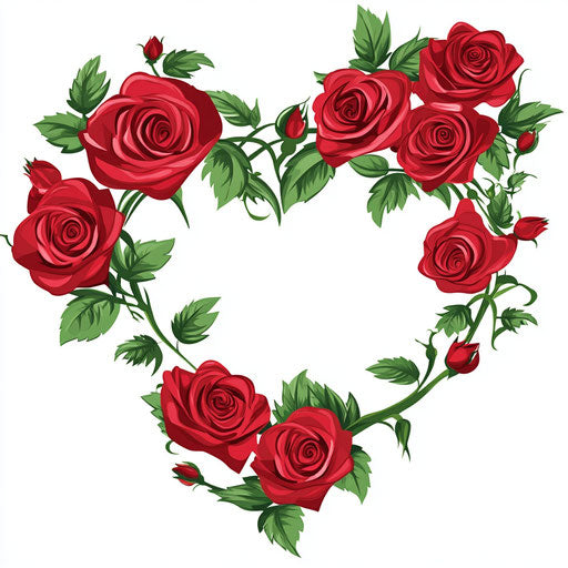 Red rose heart-shaped arrangement on white background