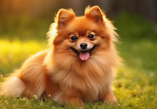 Brown Pomeranian dog sitting on grass