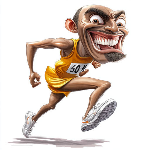 Humorous caricature of a track and field clipart with wide mouth, short legs