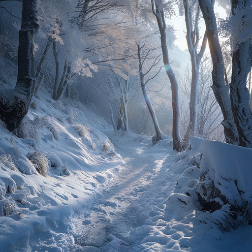 Snowy mountain trail in winter