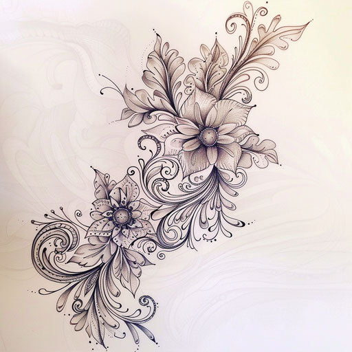 Elegant summer henna tattoo sketch with delicate curves