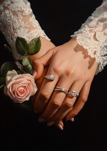 Hands with roses and rings in oil painting style