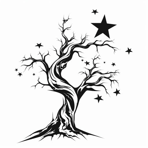 Black and white star on white background, mythological style