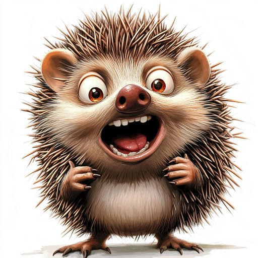 Humorous caricature of hedgehog with human characteristics