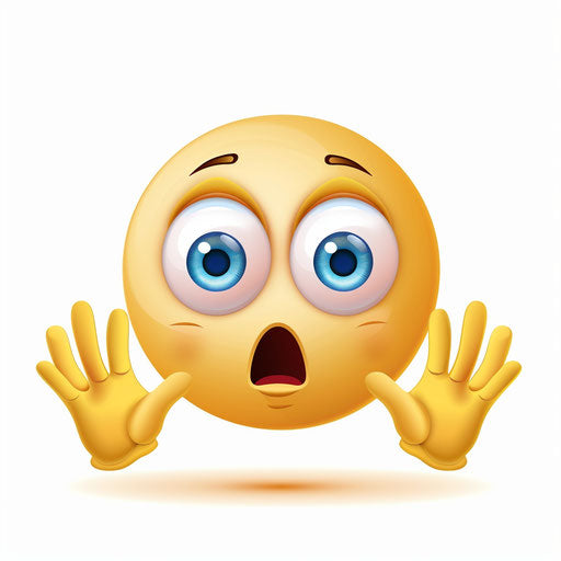 Emoji face with big blue eyes and raised hands