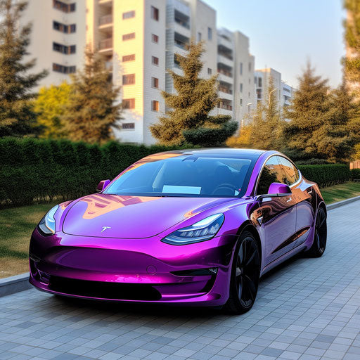 Bright purple tesla model 3