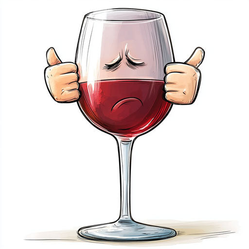 Humorous caricature of a wine glass with human characteristics
